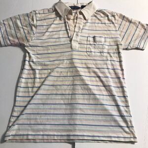 VINTAGE Natural Knit California Vibe Striped Polo Shirt Men Large Pullover.   Aa